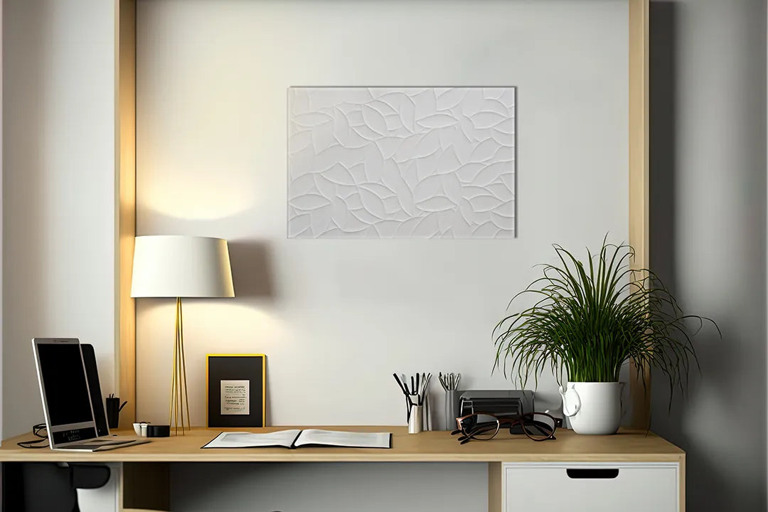 Kurkborden op canvas met wit driedimensionaal golfpatroon – formaat 140 × 100 cm