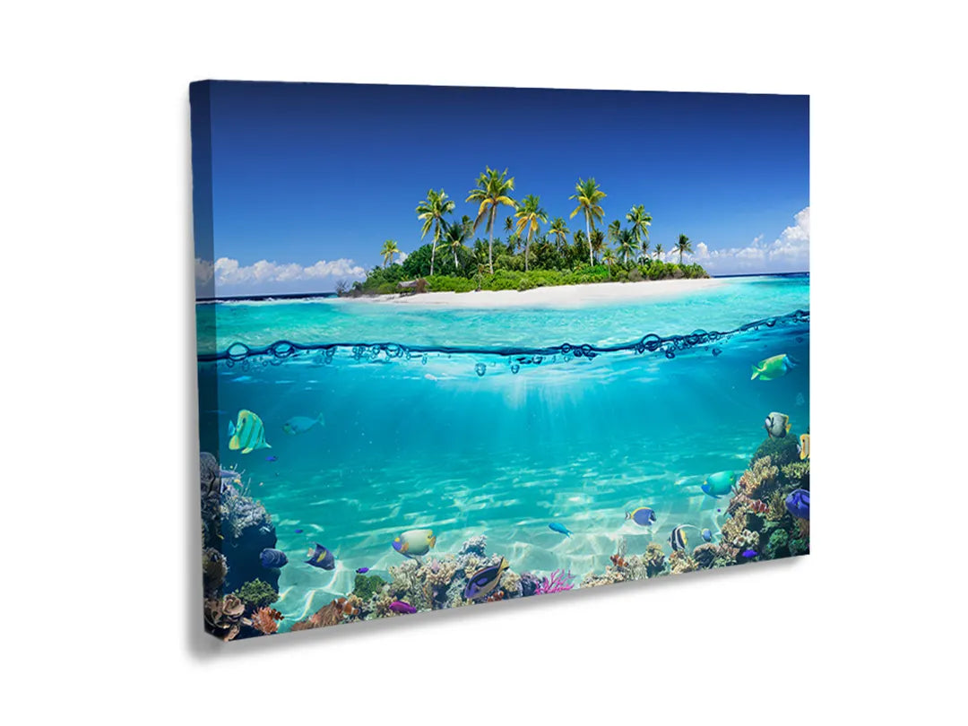 Kurkborden op canvas met tropisch eiland met helder water – formaat 120 × 80 cm