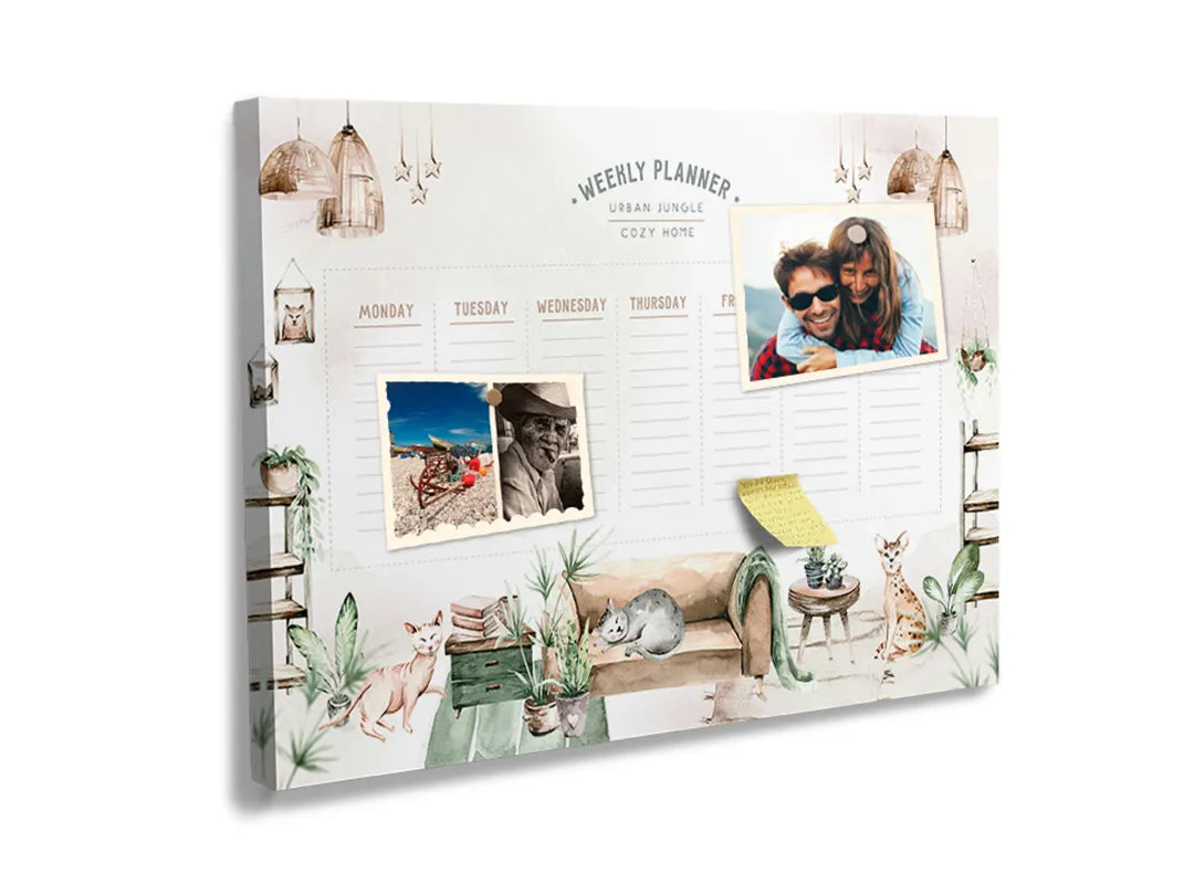 Kurkborden op canvas met botanische jaarplanner – formaat 60 × 40 cm