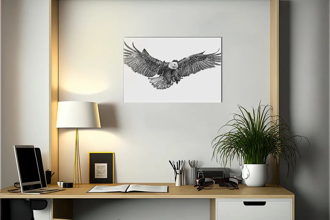 Kurkborden op canvas met zwart-witte adelaar met gespreide vleugels – formaat 140 × 100 cm