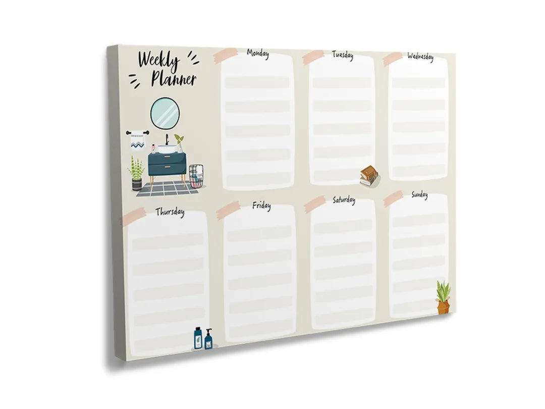 Kurkborden op canvas met weekplanner met schoolthema – formaat 120 × 80 cm