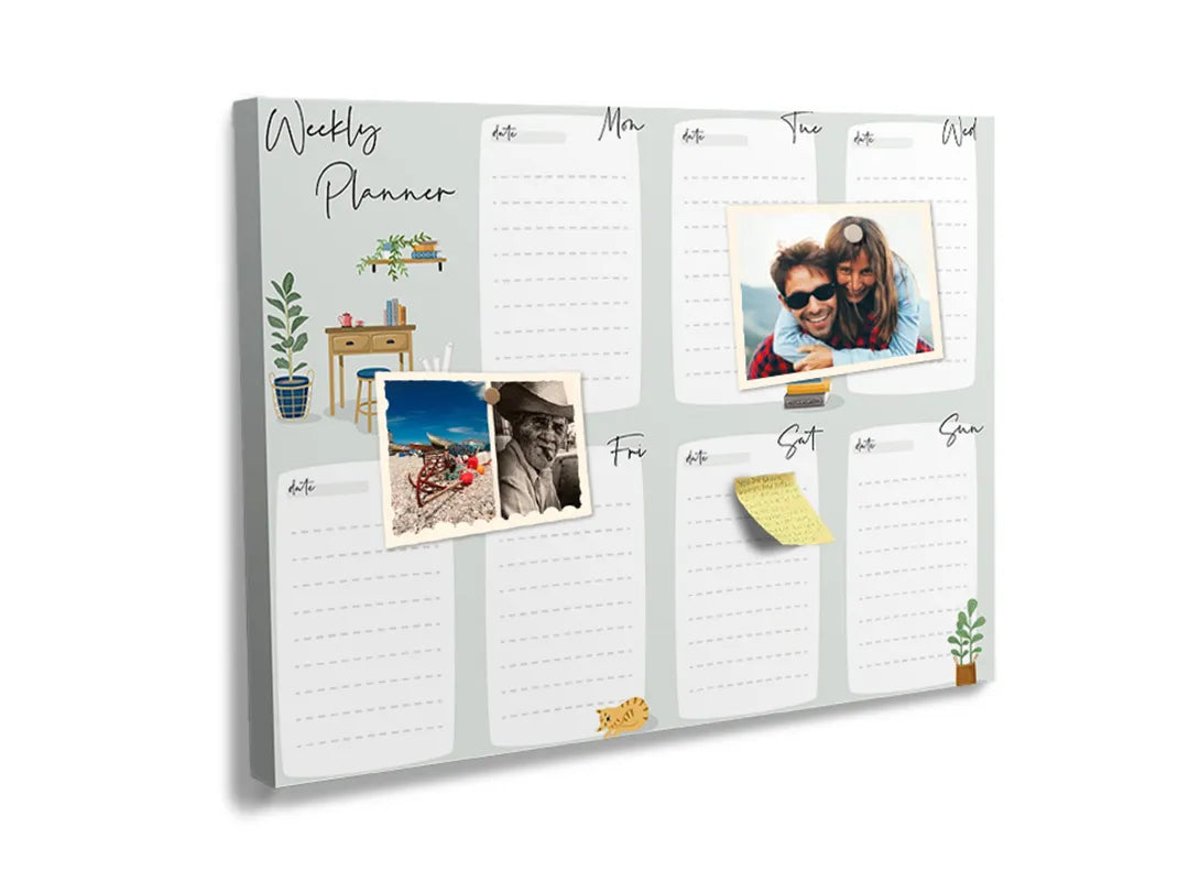 Kurkborden op canvas met botanische weekplanner met planten – formaat 60 × 40 cm