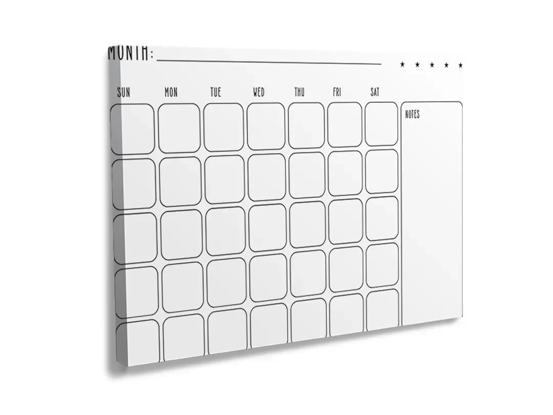 Kurkborden op canvas met minimalistische maandplanner met vakken – formaat 120 × 80 cm