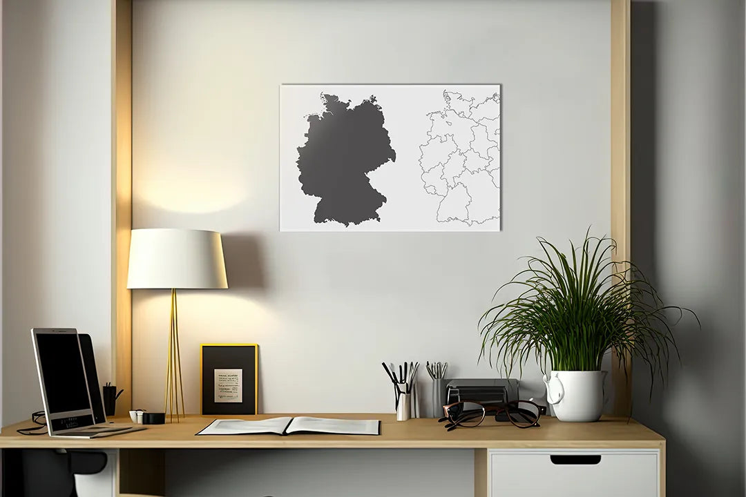 Kurkborden op canvas met kaart van duitsland in grijstinten – formaat 140 × 100 cm