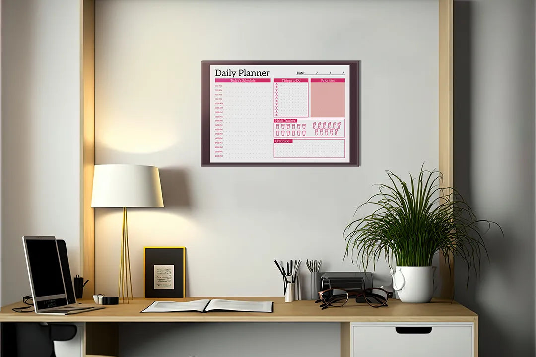 Kurkborden op canvas met roze dagelijkse planner – formaat 140 × 100 cm