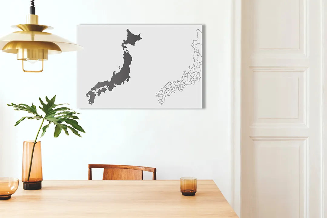 Kurkborden op canvas met kaart van japan in zwart-wit – formaat 100 × 70 cm