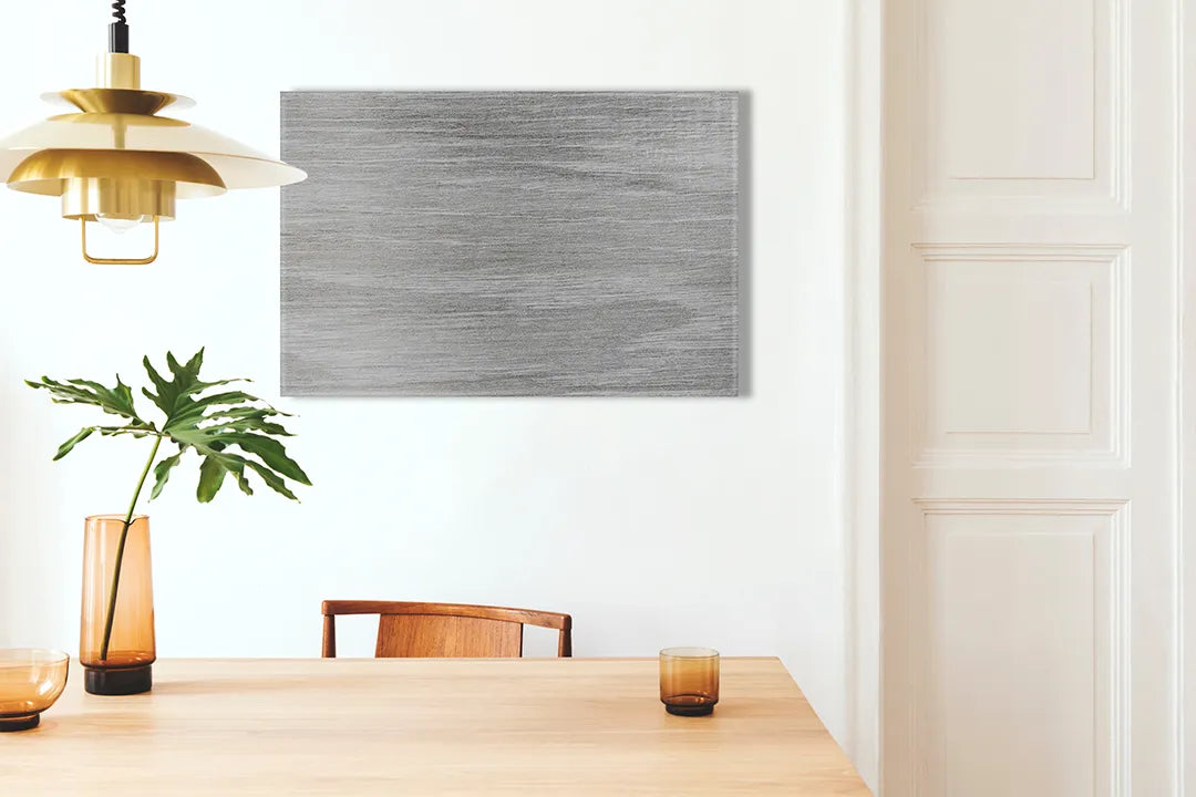 Kurkborden op canvas met grijze geborstelde metaalstructuur – formaat 100 × 70 cm