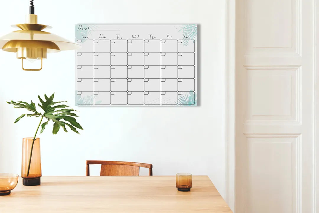Kurkborden op canvas met mintgroene maandkalender – formaat 100 × 70 cm