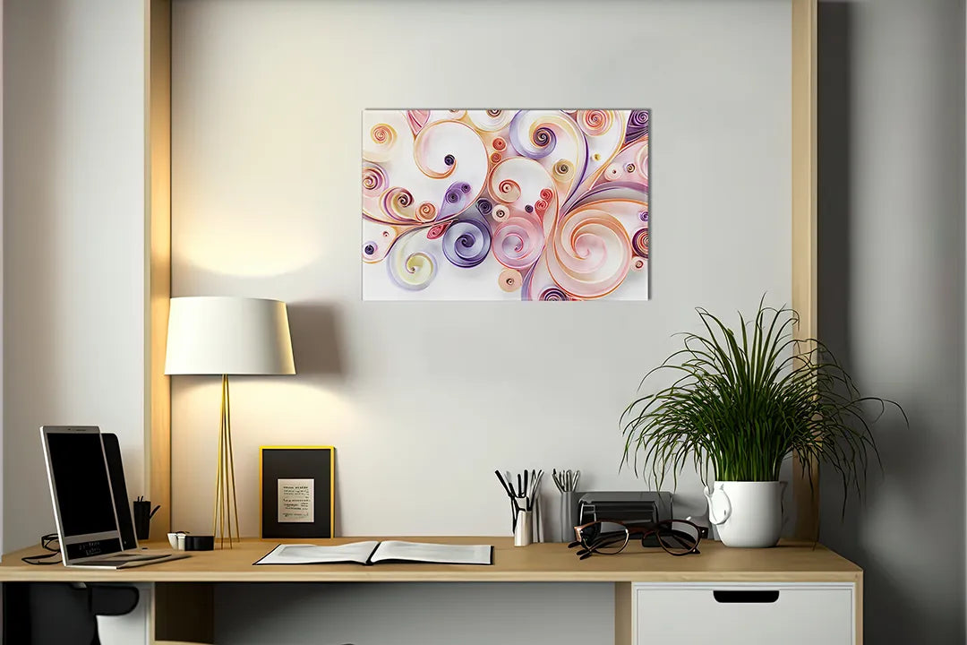 Kurkborden op canvas met kleurrijk wervelend lijnpatroon – formaat 140 × 100 cm