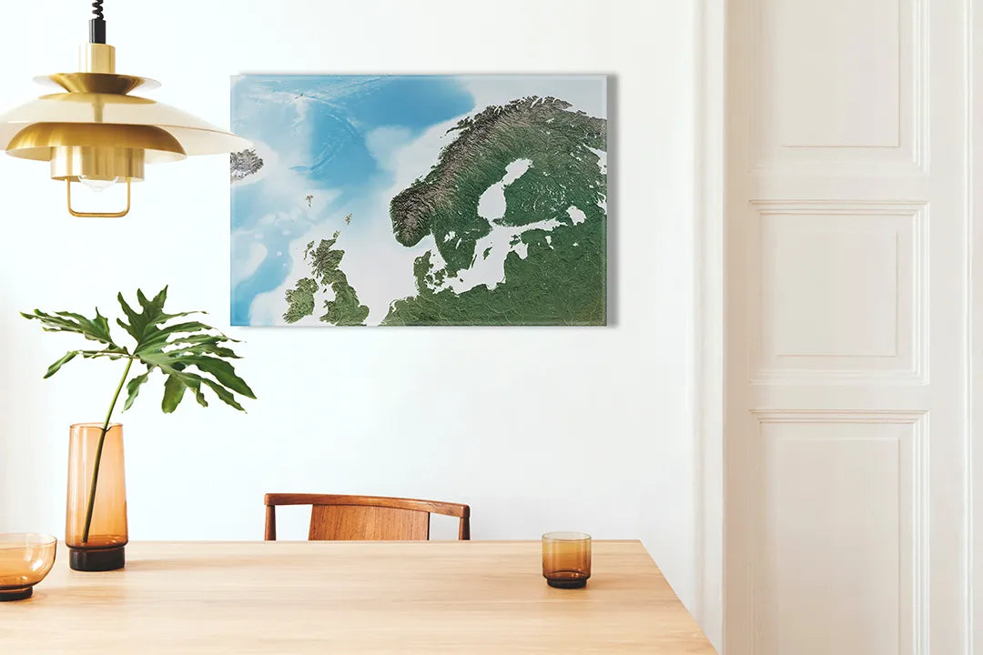 Kurkborden op canvas met satellietkaart van noord-europa – formaat 100 × 70 cm