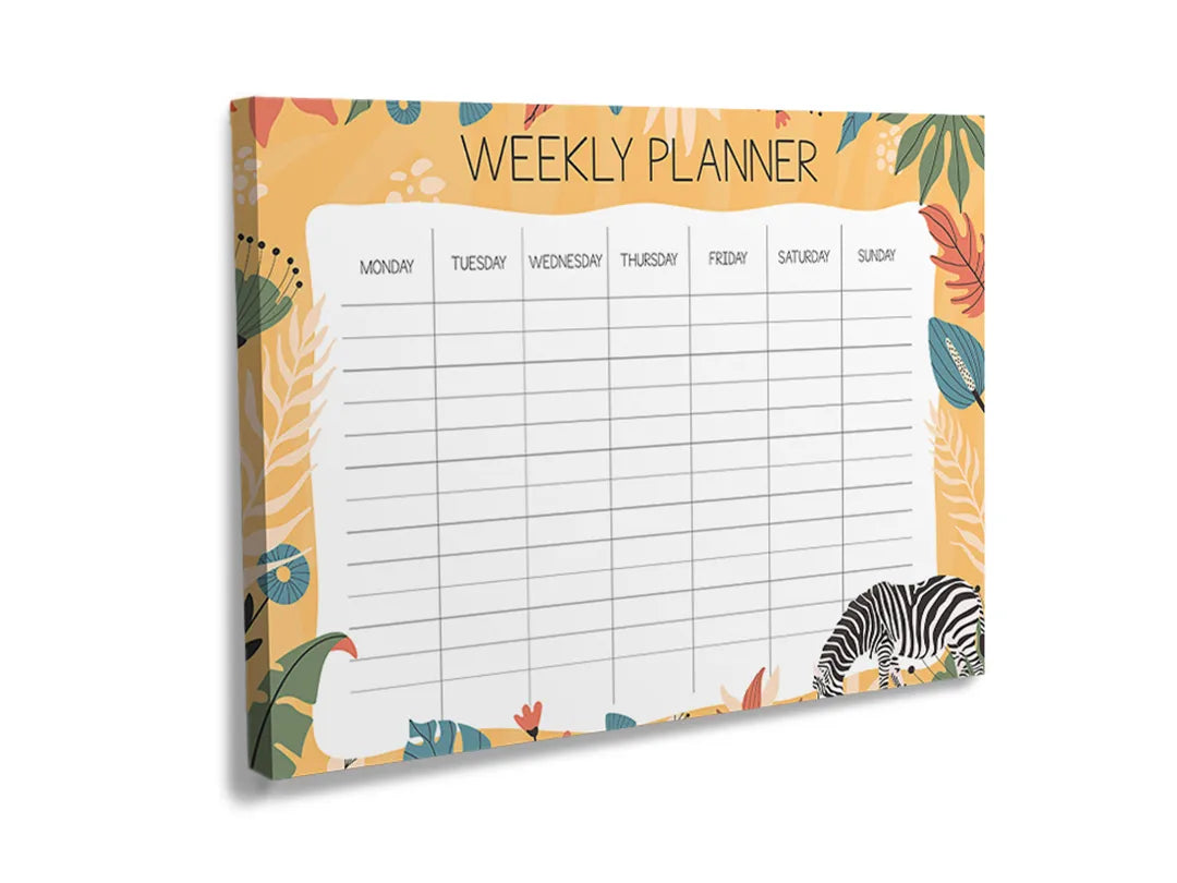 Kurkborden op canvas met jungle weekplanner met zebra – formaat 120 × 80 cm