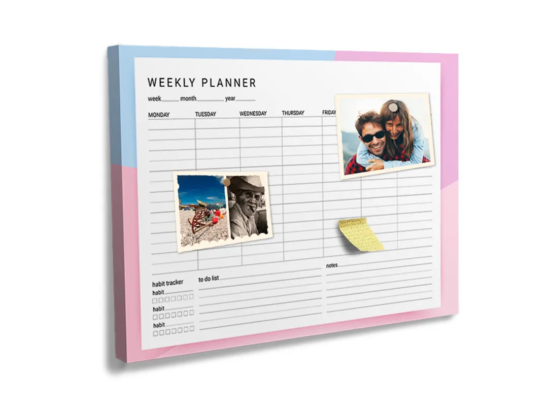 Kurkborden op canvas met roze minimalistische weekplanner – formaat 60 × 40 cm