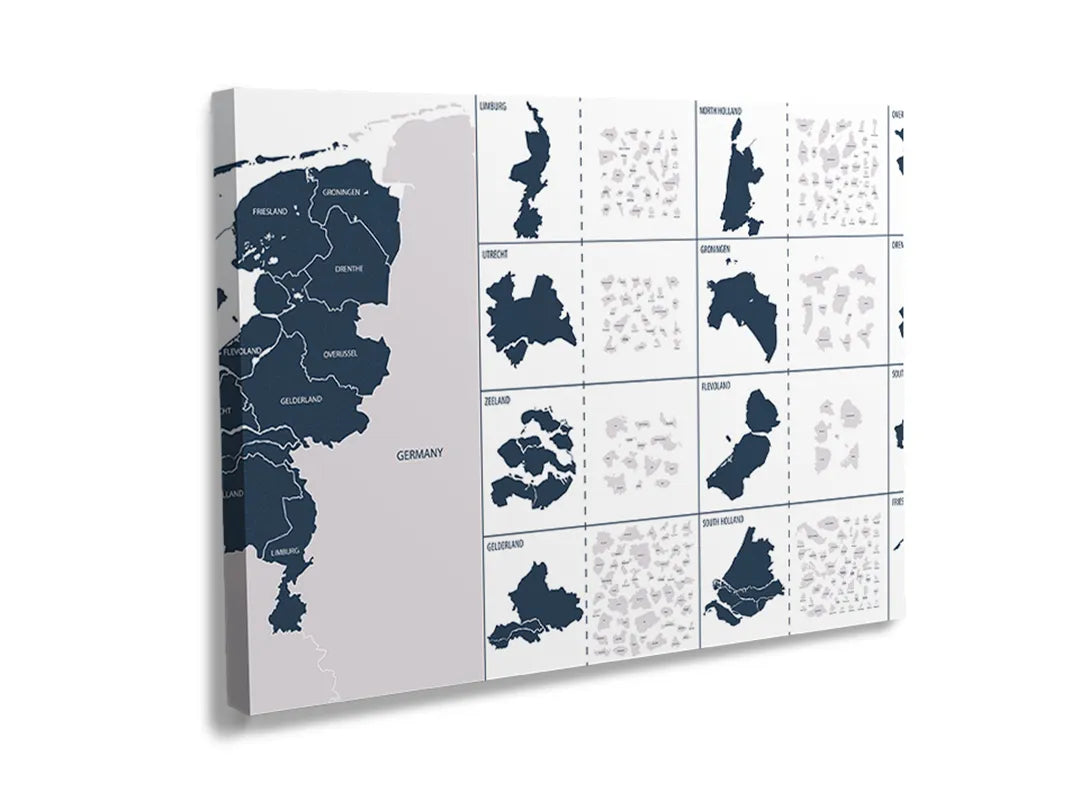 Kurkborden op canvas met kaart van nederland met provincies – formaat 120 × 80 cm