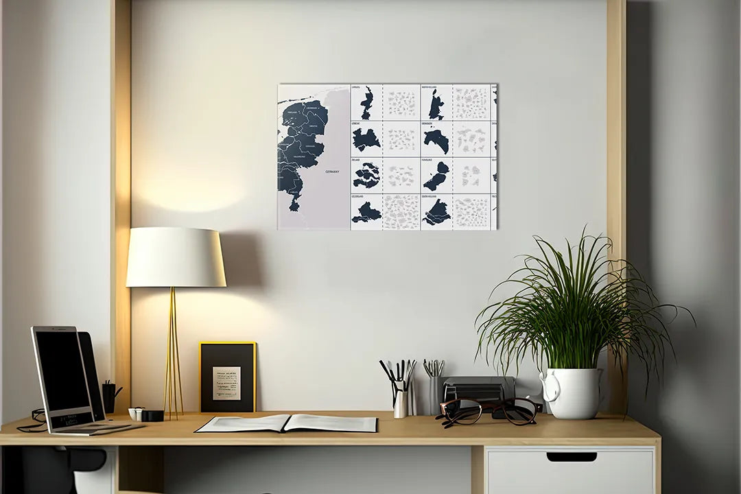 Kurkborden op canvas met kaart van nederland met provincies – formaat 140 × 100 cm
