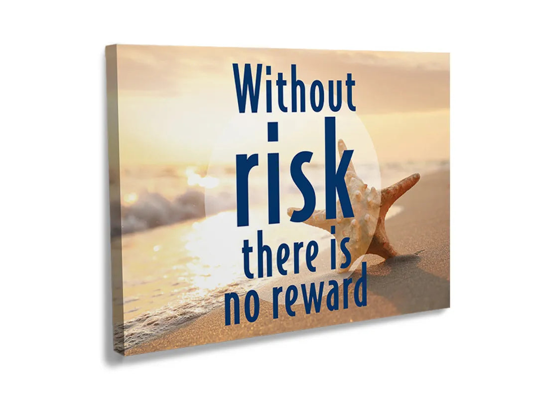 Kurkborden op canvas met motiverende quote zonder risico geen beloning – formaat 120 × 80 cm