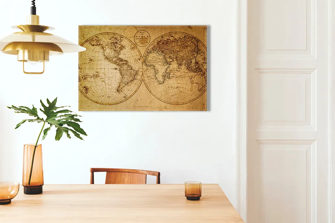 Kork-Pinnwände auf Leinwand mit antike doppelte weltkarte – Format 100 × 70 cm