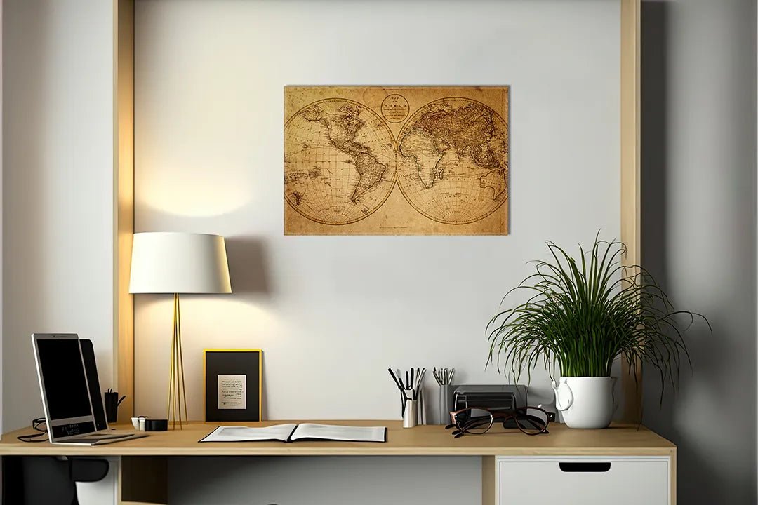 Kork-Pinnwände auf Leinwand mit antike doppelte weltkarte – Format 140 × 100 cm