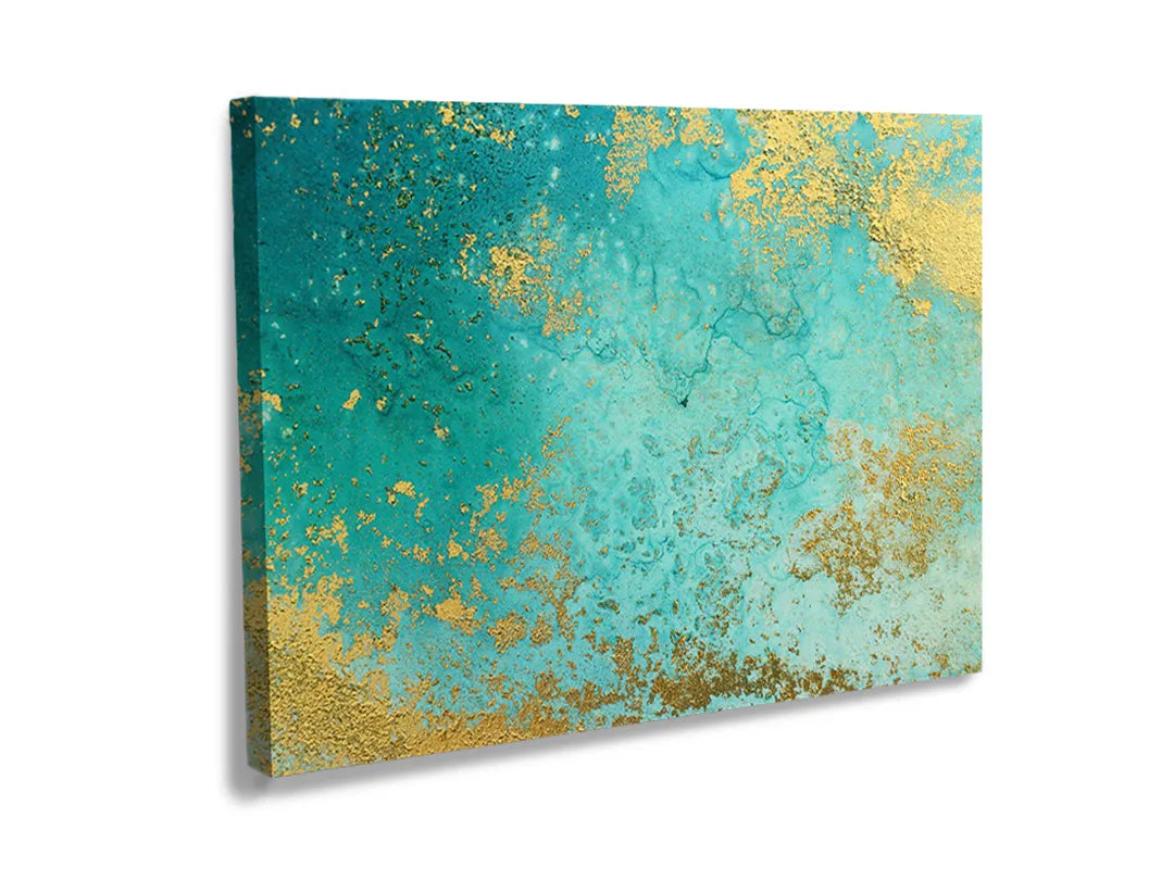 Kurkborden op canvas met turquoise en gouden betonlook – formaat 120 × 80 cm