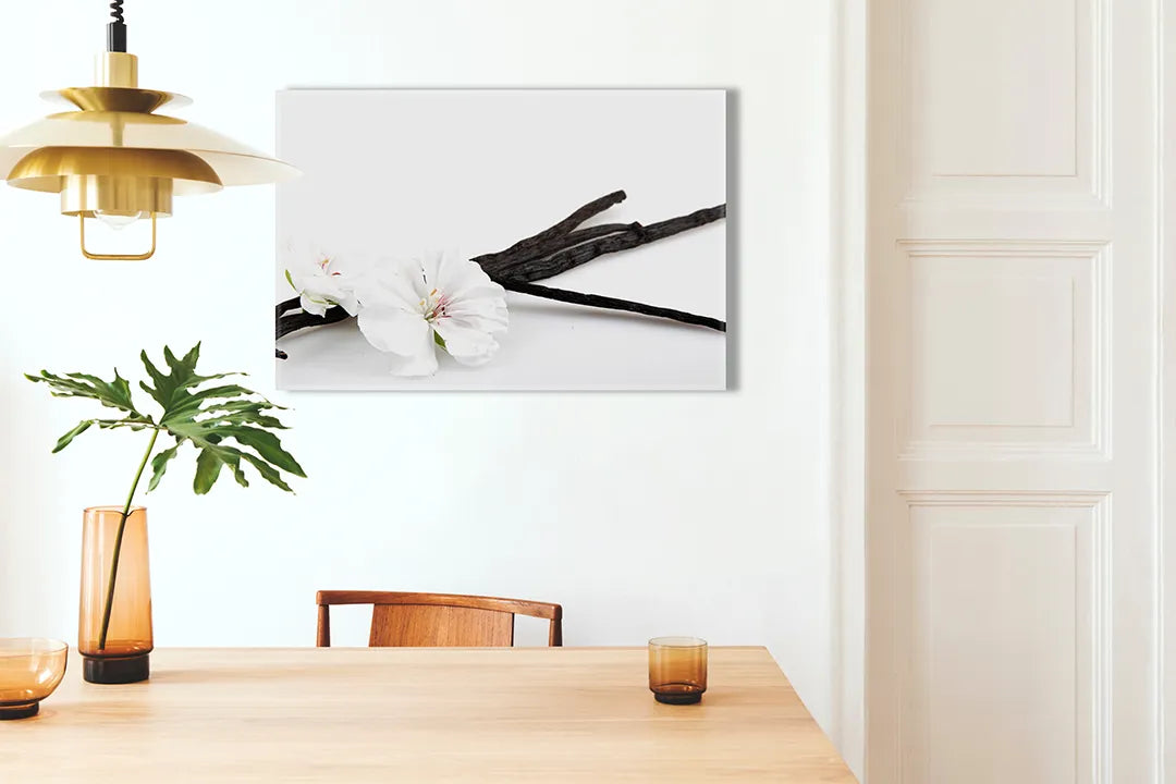 Kork-Pinnwände auf Leinwand mit vanilleblüte mit vanilleschoten – Format 100 × 70 cm