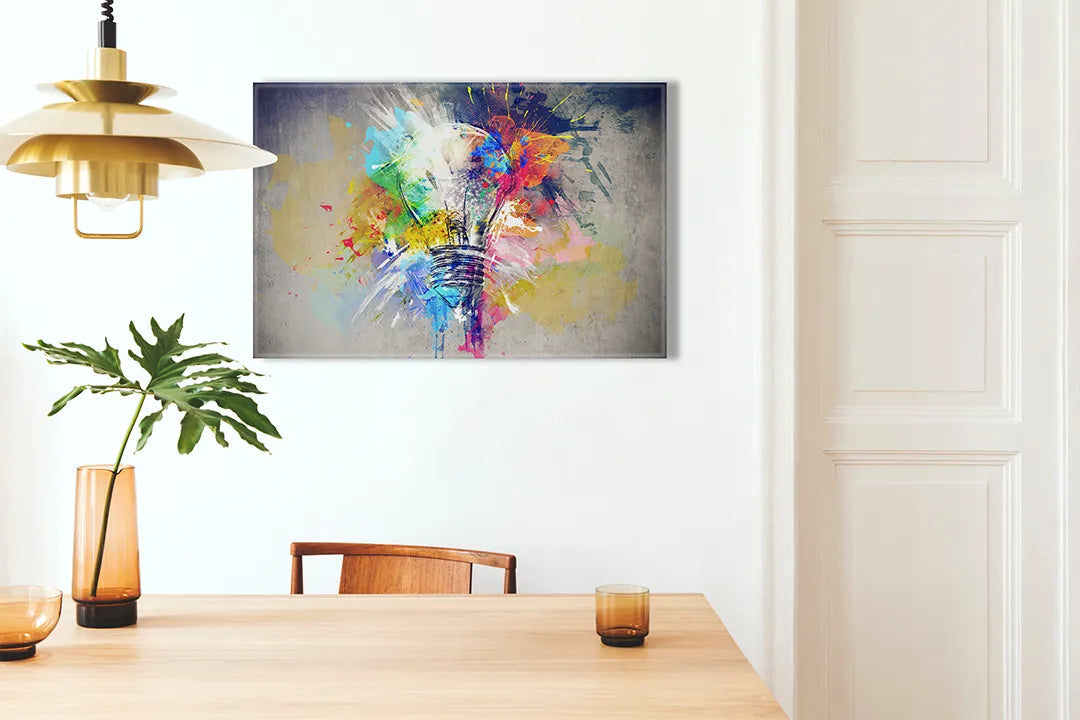 Kork-Pinnwände auf Leinwand mit bunte abstrakte glühbirne – Format 100 × 70 cm
