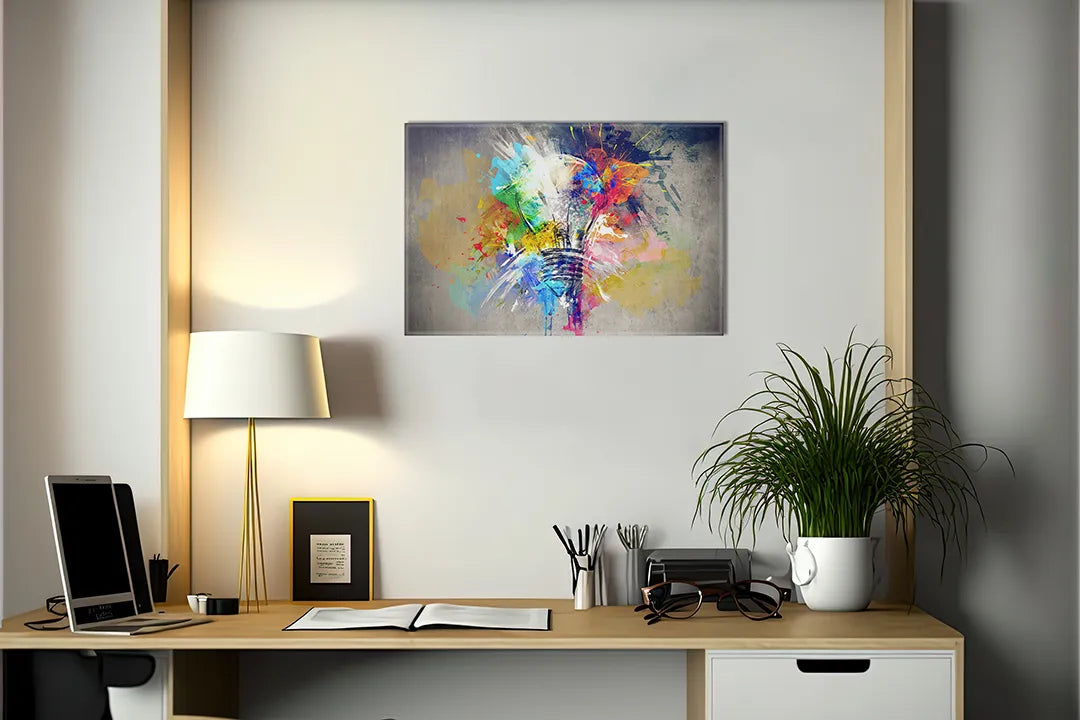 Kork-Pinnwände auf Leinwand mit bunte abstrakte glühbirne – Format 140 × 100 cm