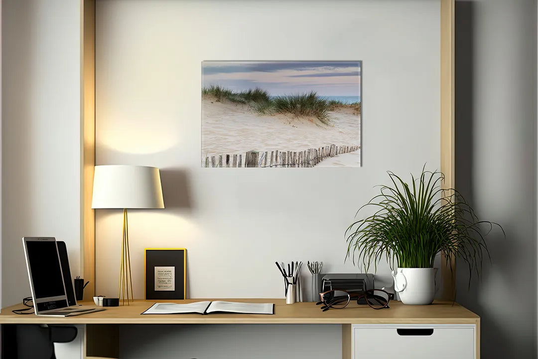 Kork-Pinnwände auf Leinwand mit dünen und ruhiger strand – Format 140 × 100 cm