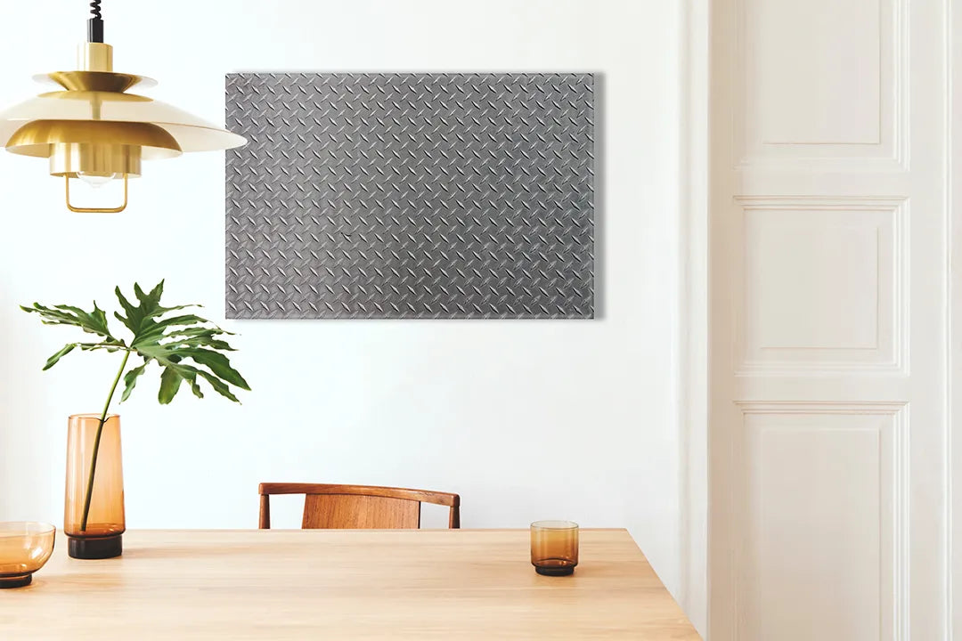 Kork-Pinnwände auf Leinwand mit riffelblech-metallstruktur – Format 100 × 70 cm