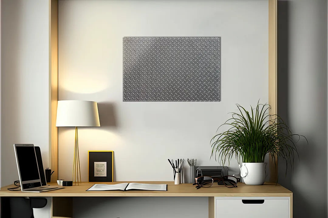 Kork-Pinnwände auf Leinwand mit riffelblech-metallstruktur – Format 140 × 100 cm