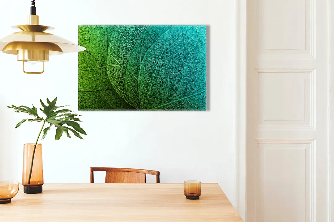 Kurkborden op canvas met groene bladeren in close-up – formaat 100 × 70 cm