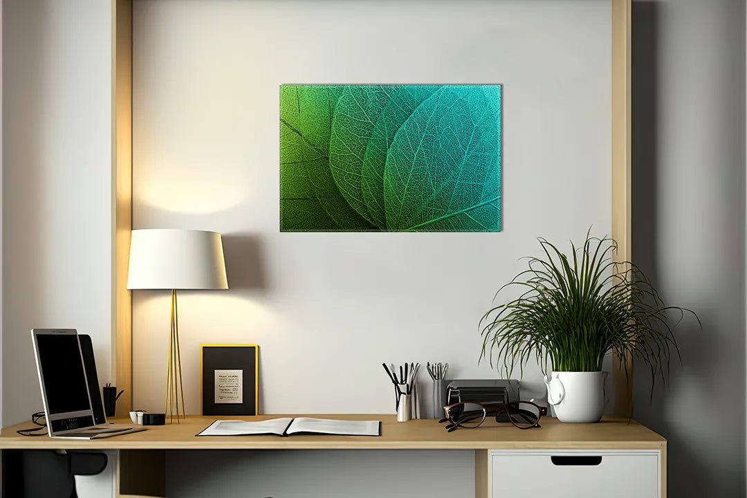 Kork-Pinnwände auf Leinwand mit grüne blätter in nahaufnahme – Format 140 × 100 cm