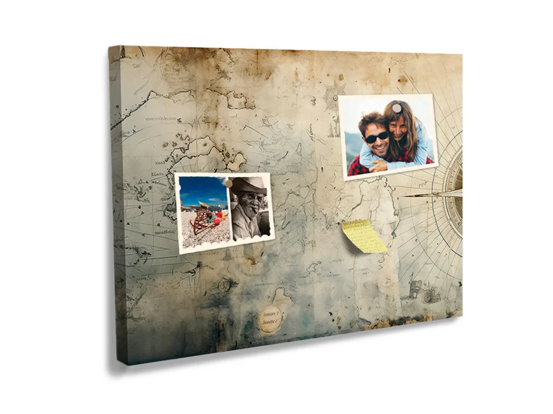 Kurkborden op canvas met verweerde vintage kaartstructuur – formaat 60 × 40 cm