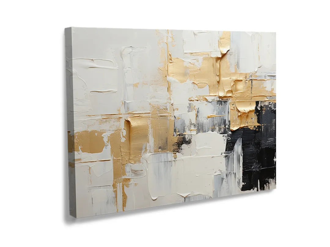 Kurkborden op canvas met abstract schilderij in wit goud en zwart – formaat 120 × 80 cm