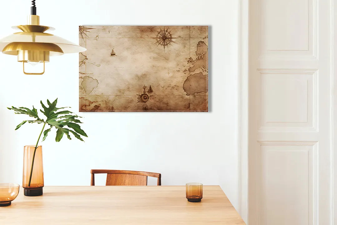 Kurkborden op canvas met oude zeekaart op verweerd perkament – formaat 100 × 70 cm