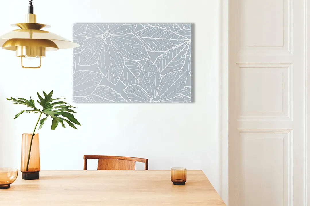 Kurkborden op canvas met wit botanisch lijnpatroon – formaat 100 × 70 cm