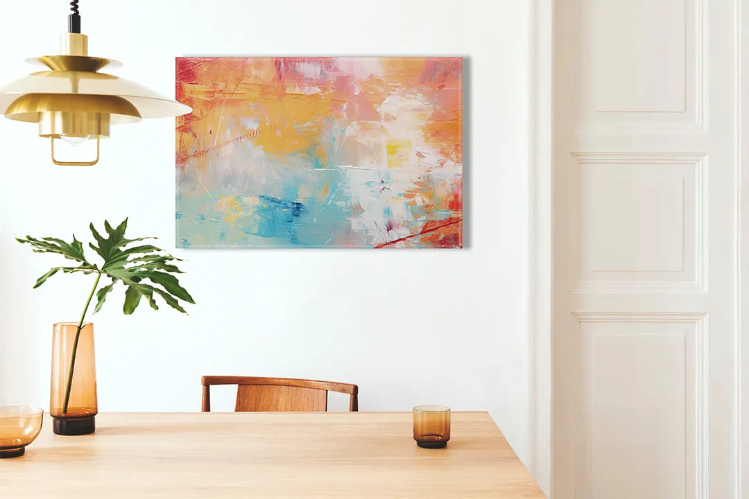 Kurkborden op canvas met kleurrijk abstract schilderij in pastel – formaat 100 × 70 cm