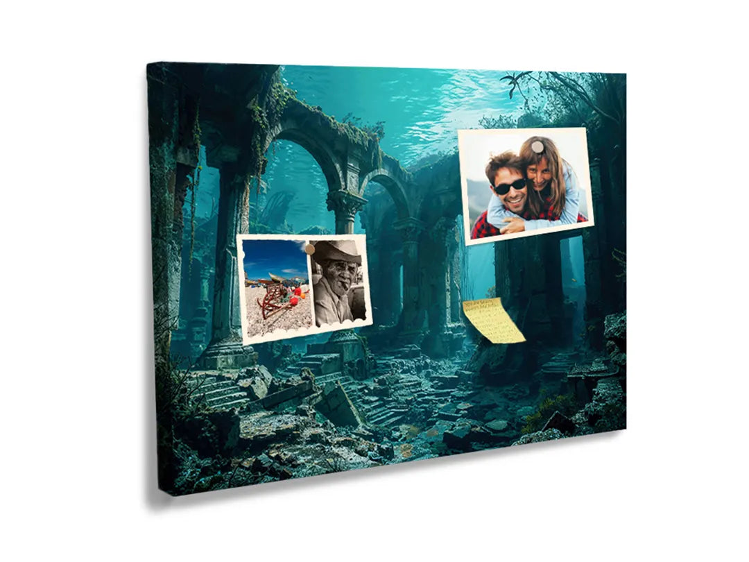 Kurkborden op canvas met verzonken ruïnes onder water – formaat 60 × 40 cm