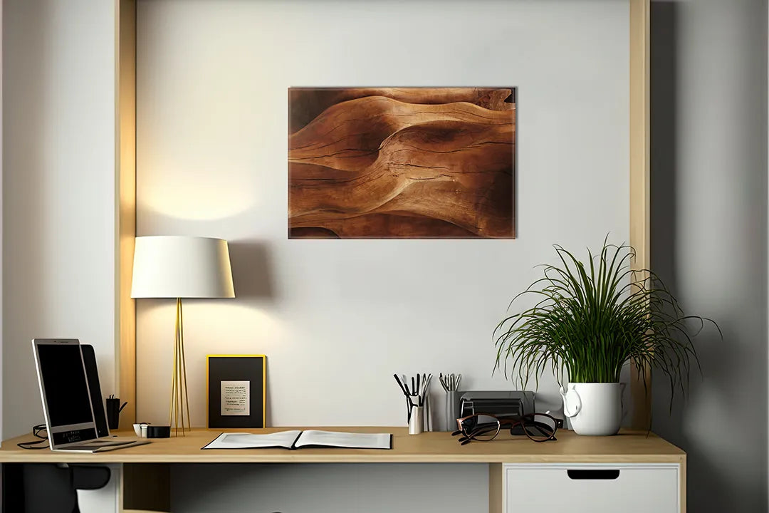 Kork-Pinnwände auf Leinwand mit gewelltes holz in warmen brauntönen – Format 140 × 100 cm