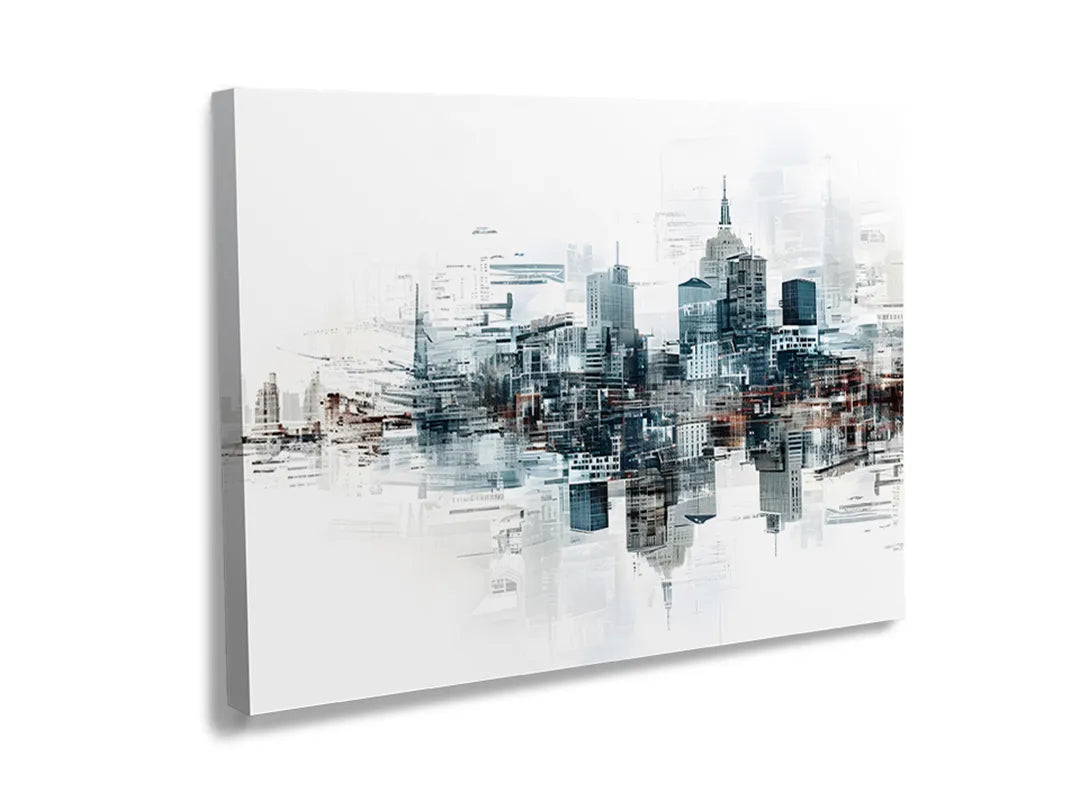 Kurkborden op canvas met abstracte stadsskyline in aquarel – formaat 120 × 80 cm