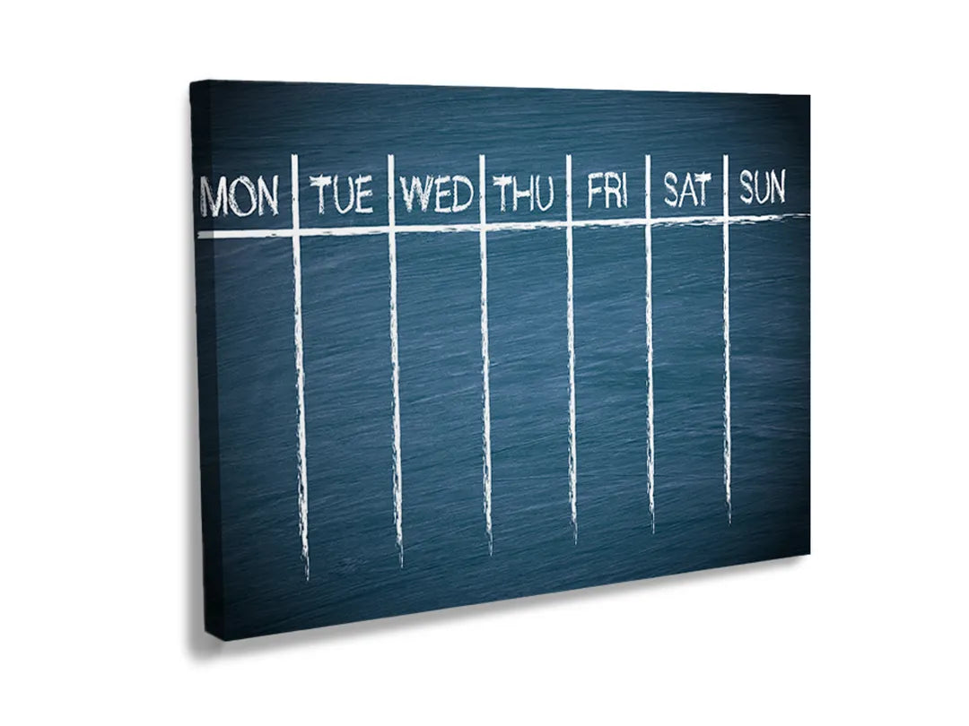 Kurkborden op canvas met zwarte weekplanner met krijtlijnen – formaat 120 × 80 cm