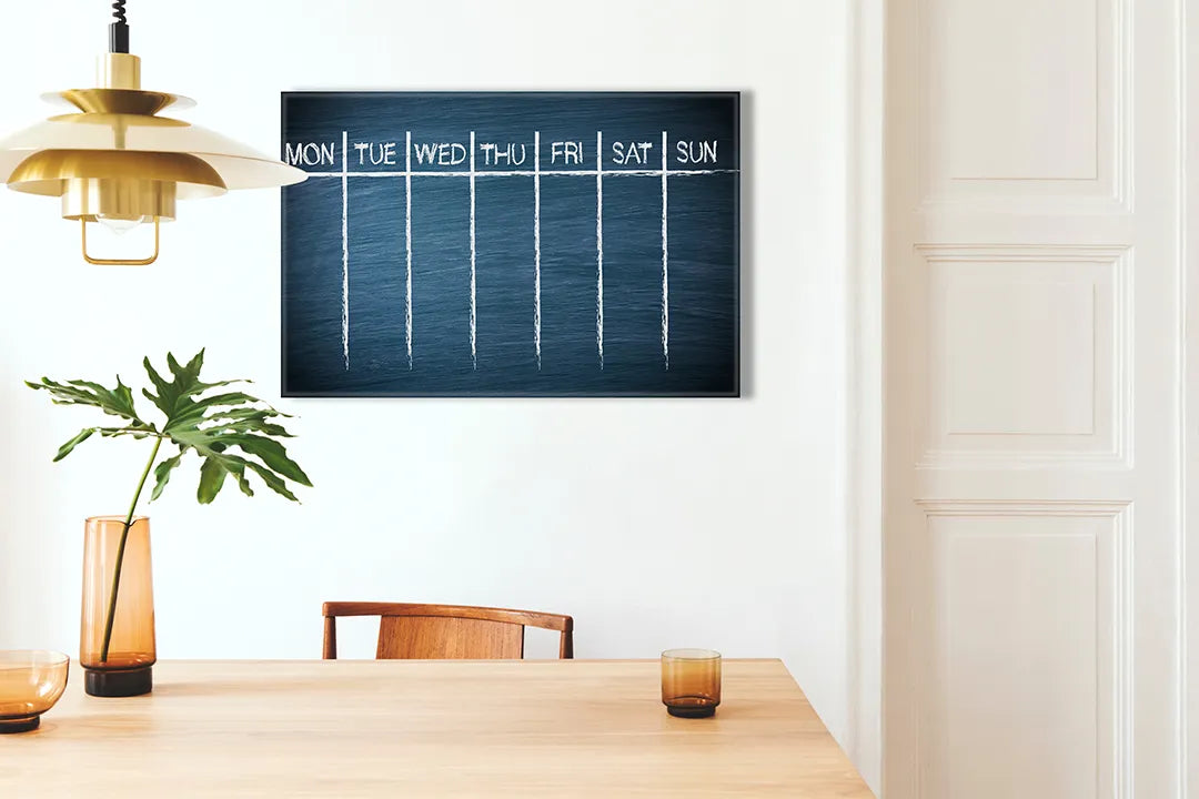 Kurkborden op canvas met zwarte weekplanner met krijtlijnen – formaat 100 × 70 cm