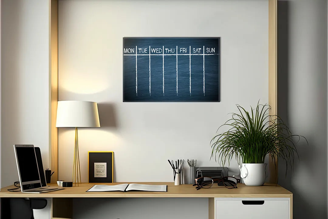 Kurkborden op canvas met zwarte weekplanner met krijtlijnen – formaat 140 × 100 cm