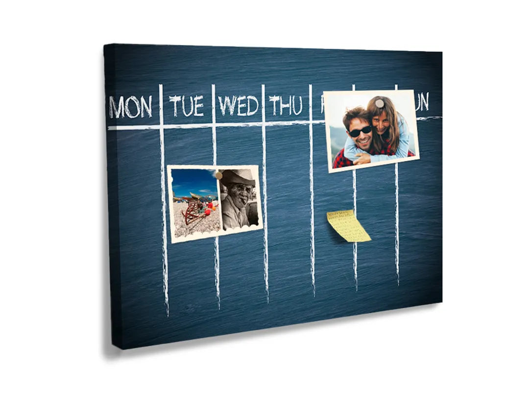 Kurkborden op canvas met zwarte weekplanner met krijtlijnen – formaat 60 × 40 cm