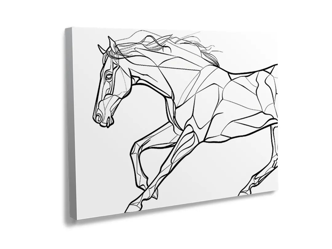Kurkborden op canvas met geometrische lijntekening van paard – formaat 120 × 80 cm