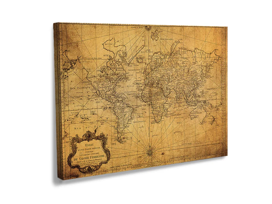 Kork-Pinnwände auf Leinwand mit antike weltkarte met kompas – Format 120 × 80 cm