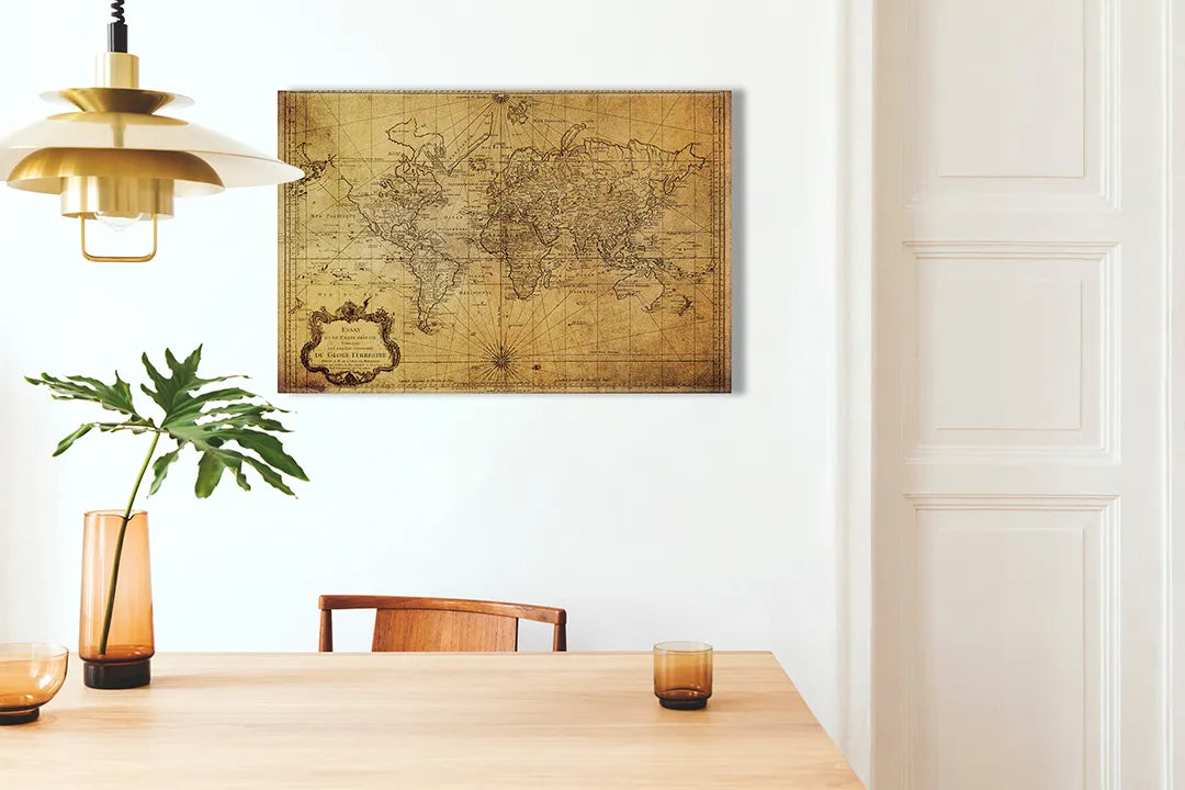 Kork-Pinnwände auf Leinwand mit antike weltkarte met kompas – Format 100 × 70 cm
