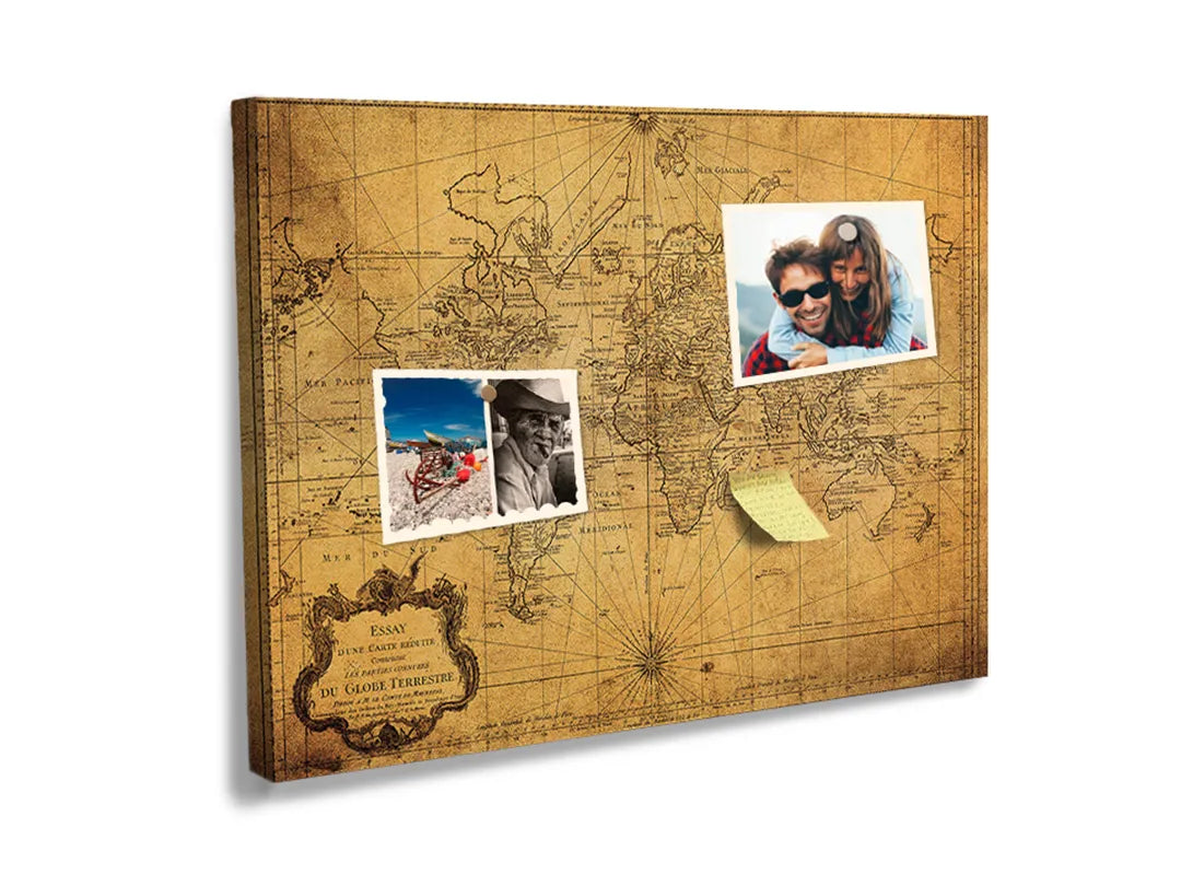 Kork-Pinnwände auf Leinwand mit antike weltkarte met kompas – Format 60 × 40 cm