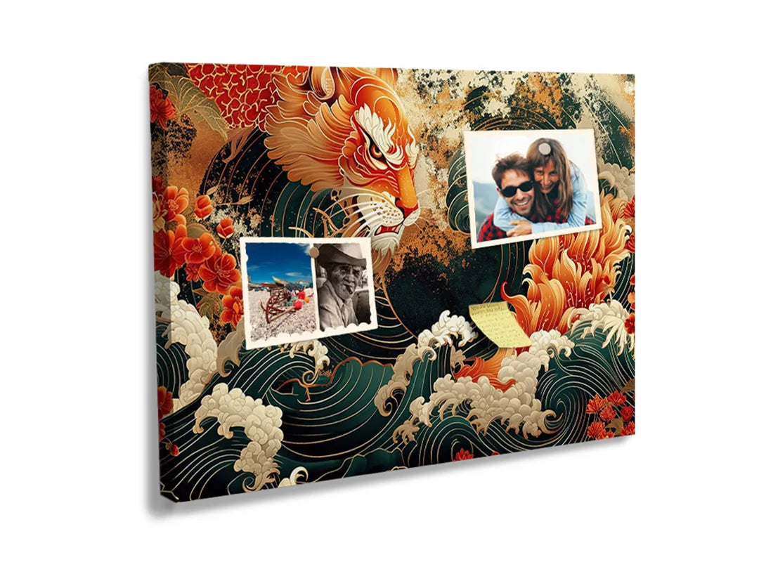 Kurkborden op canvas met japanse golven en bloemen – formaat 60 × 40 cm