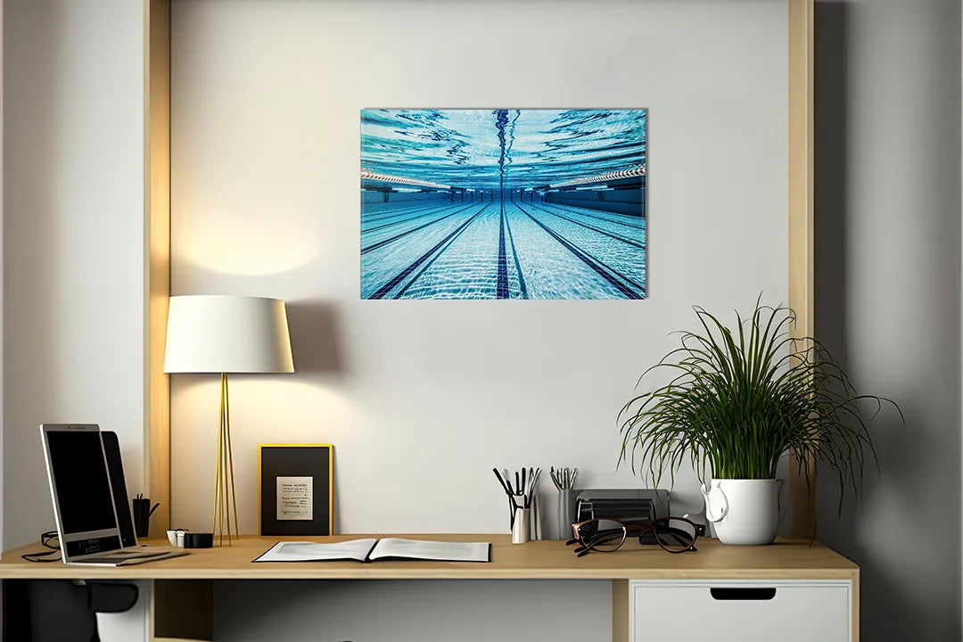 Kurkborden op canvas met zwembad onder water – formaat 140 × 100 cm