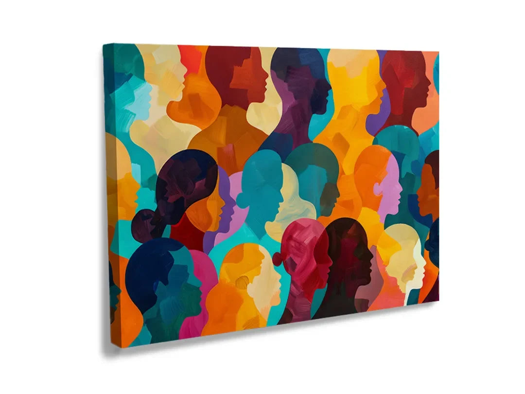 Kurkborden op canvas met kleurrijke abstracte silhouetten – formaat 120 × 80 cm