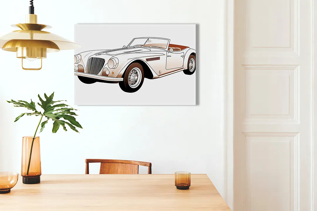 Kurkborden op canvas met klassieke cabriolet op witte achtergrond – formaat 100 × 70 cm